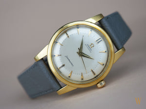 Omega 2577, 18K solid gold, unpolished condition with original unrestored two-tone dial.